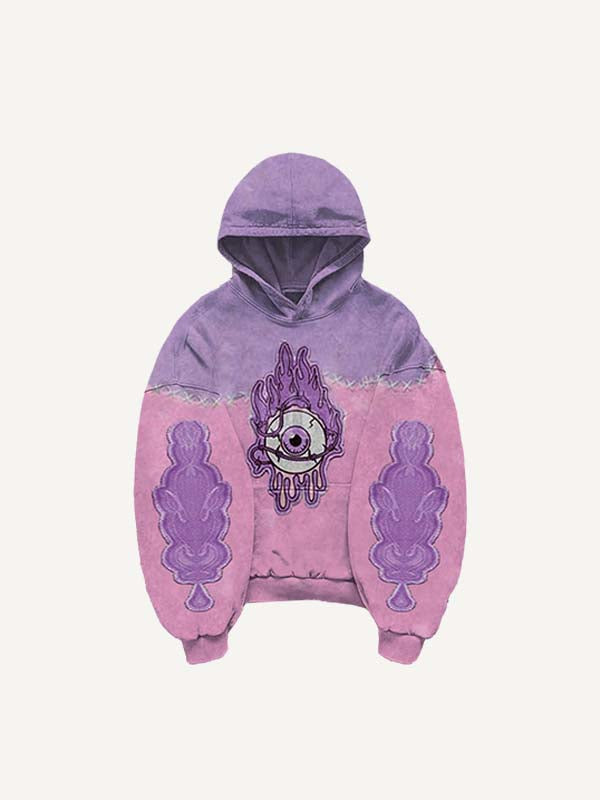 Colorblock Eye Faux Decal Print Slant Pockets Hoodie