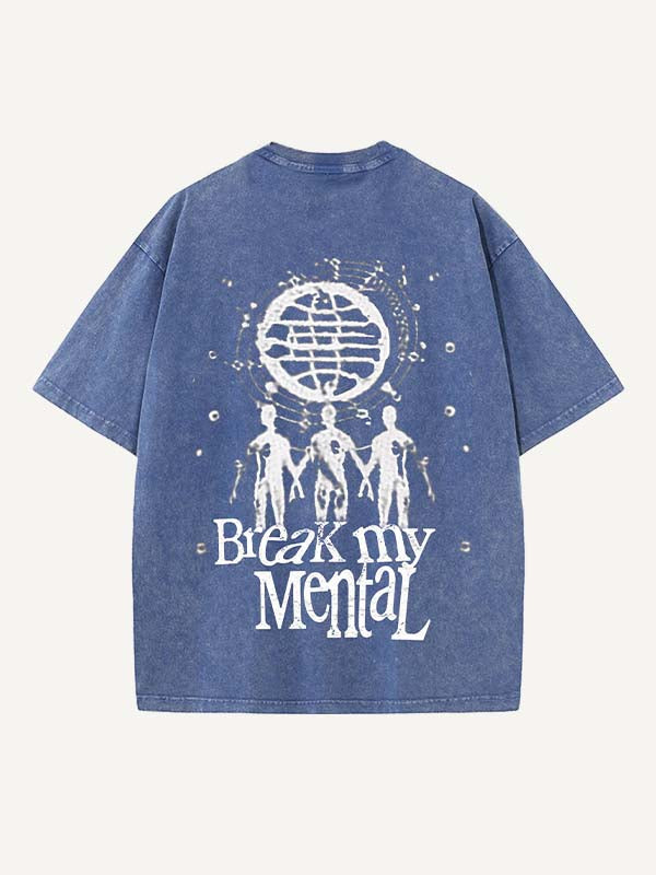 Distressed Washed Smiley Face&Graphic&Letter Print Round Neck T-shirt