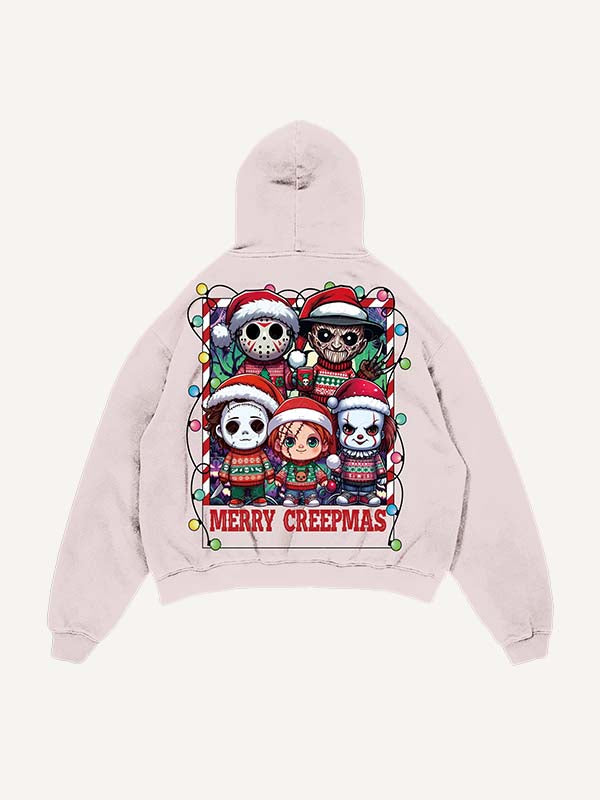 Distressed Washed Christmas Horror Print Slant Pockets Hoodie