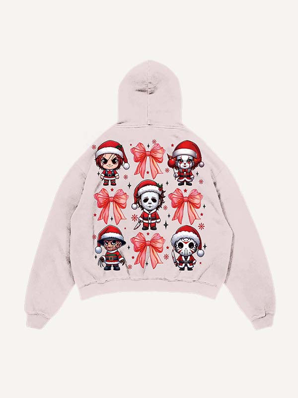 Distressed Washed Christmas Horror Print Slant Pockets Hoodie