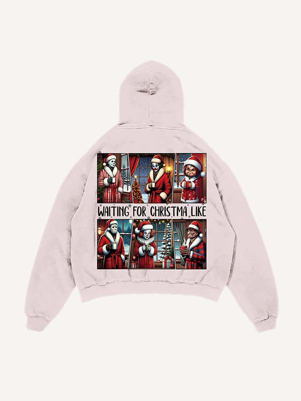 Distressed Washed Christmas Horror Print Slant Pockets Hoodie