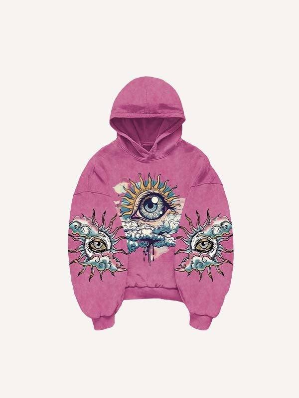 Eye&Cloud&Moon&Graphic Print Slant Pockets Hoodie