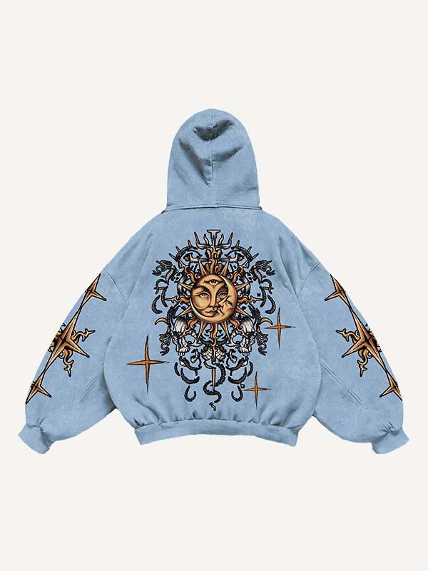 Evil Sun&Moon&Graphic Print Slant Pockets Hoodie