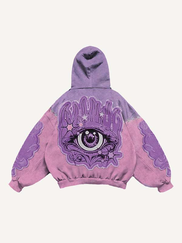 Colorblock Eye Faux Decal Print Slant Pockets Hoodie