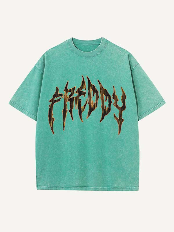 Distressed Washed Horror Print Round Neck T-shirt