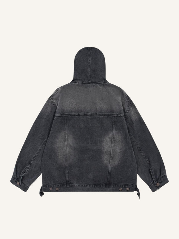 Distressed Washed Solid Color Denim Hoodie
