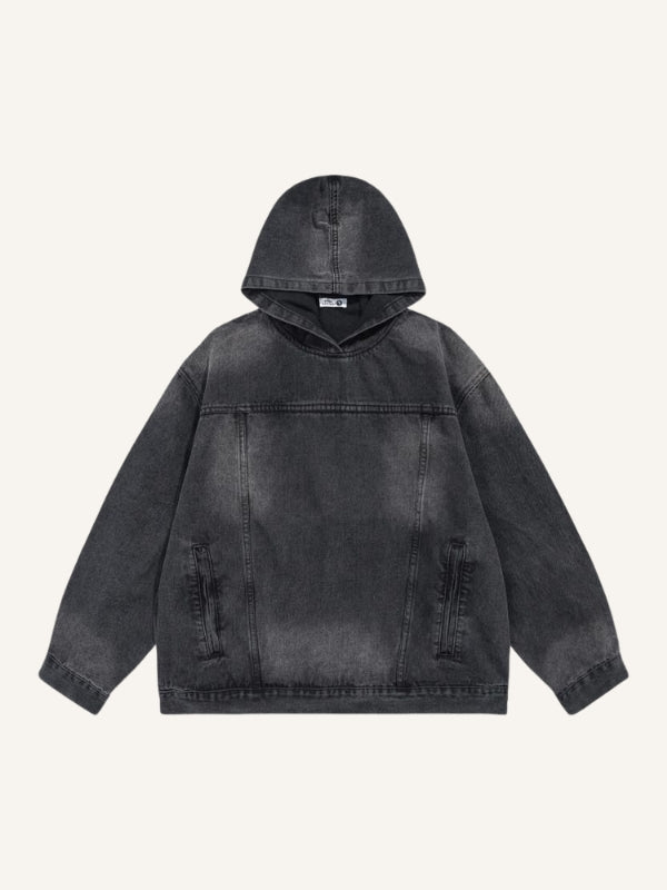 Distressed Washed Solid Color Denim Hoodie