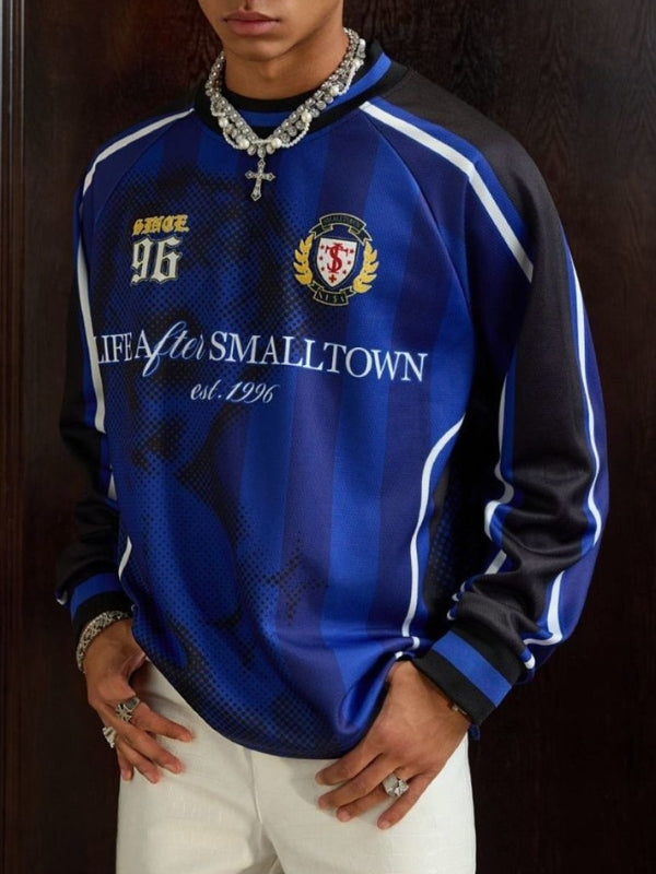 Colorblock Figure&Graphic&Letter Print Round Neck Long-sleeved T-shirt