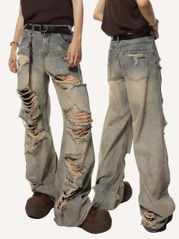 Distressed Washed Hole Jeans