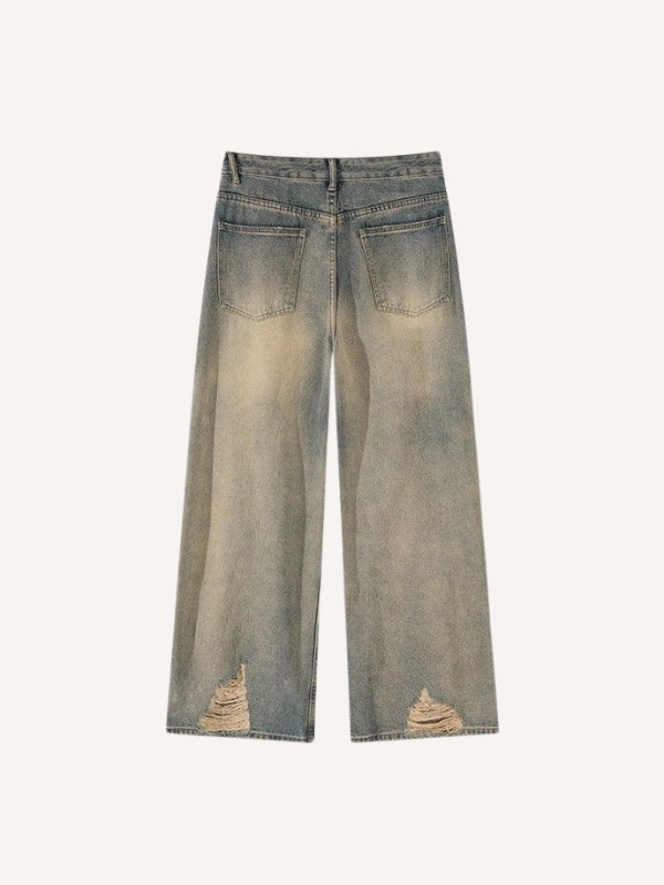 Distressed Washed Colorblock Hole Jeans