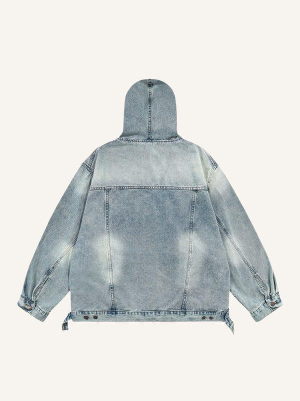 Distressed Washed Solid Color Denim Hoodie