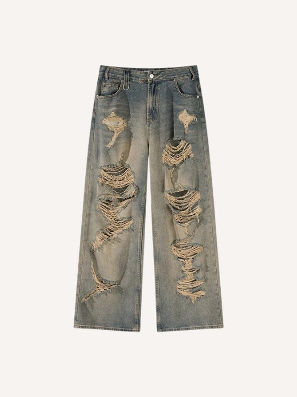 Distressed Washed Colorblock Hole Jeans