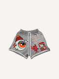 Animal&Eyeball&Graphic&Letter Faux Decal Print Drawstring Waist Shorts