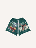 Figure&City&Graphic&Letter Print Drawstring Waist Shorts