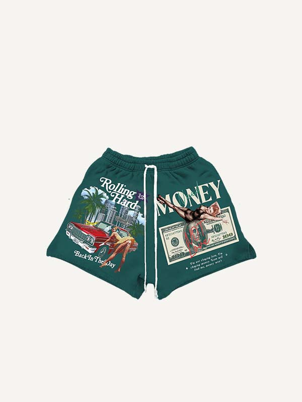 Figure&City&Graphic&Letter Print Drawstring Waist Shorts
