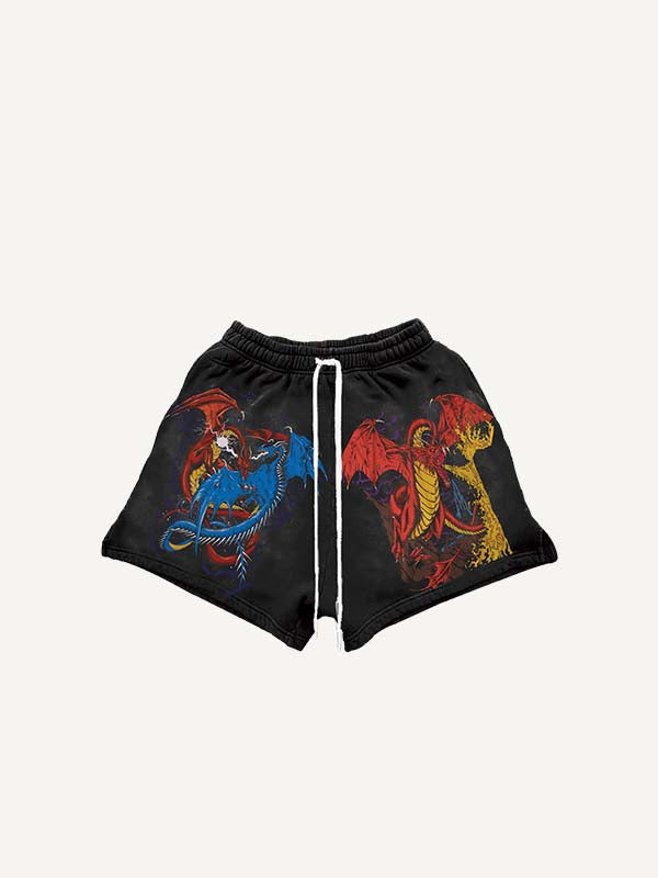 Dragon Print Drawstring Waist Shorts