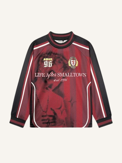 Colorblock Figure&Graphic&Letter Print Round Neck Long-sleeved T-shirt