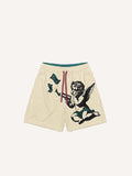 Angel&Letter&Money Print Elastic Waist Shorts