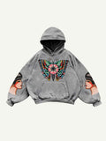 Butterfly&Figure Print Slant Pockets Hoodie