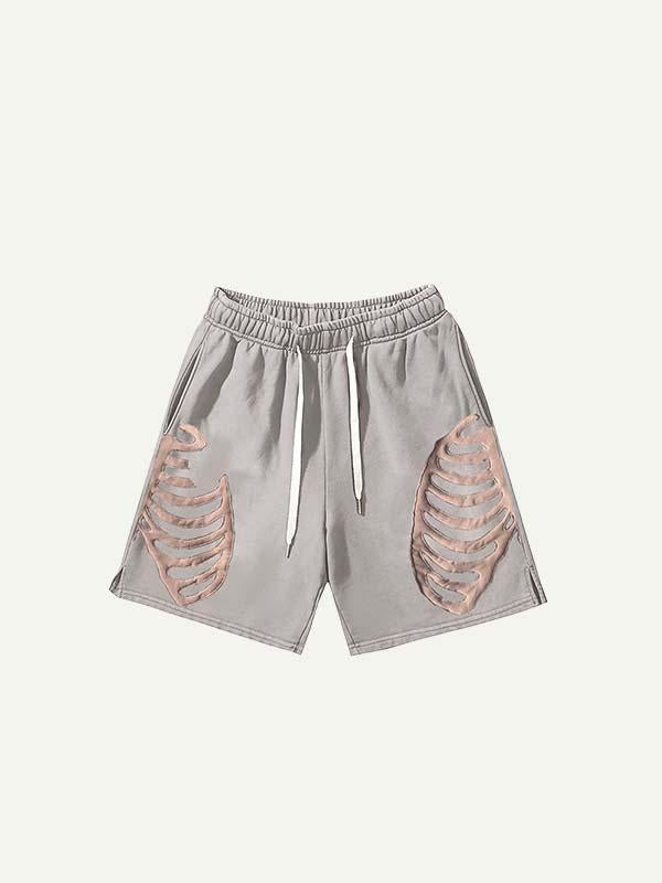 Colorblock Skeleton Faux Decal Print Drawstring Waist Shorts