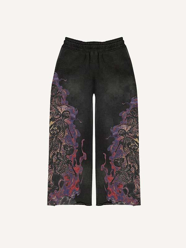 Fire Death Hell Skeleton Army Print Elastic Waist Pants