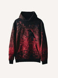 3D Vision Crow&Leaf Print Slant Pockets Hoodie