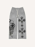 Cross&Letter&Graphic Print Elastic Waist Pants