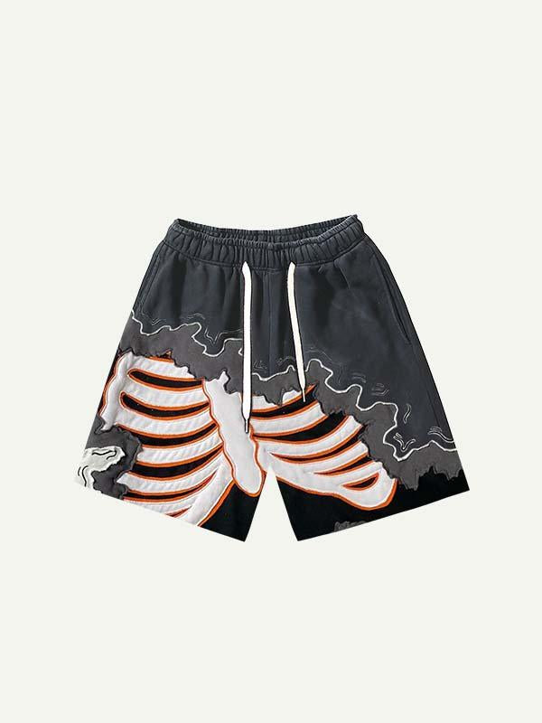 Colorblock Skeleton Faux Decal Print Drawstring Waist Shorts