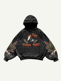 Demon&Letter&Figure Graphic Print Slant Pockets Hoodie
