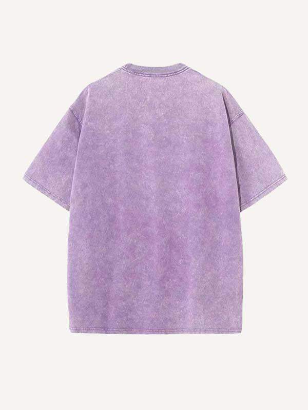 Distressed Washed Angel&Letter Print Round Neck T-shirt