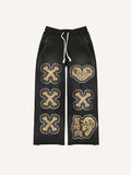 Die For You Skull&Cross&Heart Faux Decal Print Elastic Waist Pants