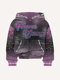 Colorblock Letter&Graphic Faux Rhinestones Print Zip Up Hooded Coat