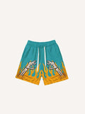 Colorblock Skull Palm&Fire Faux Decal Print Drawstring Waist Shorts
