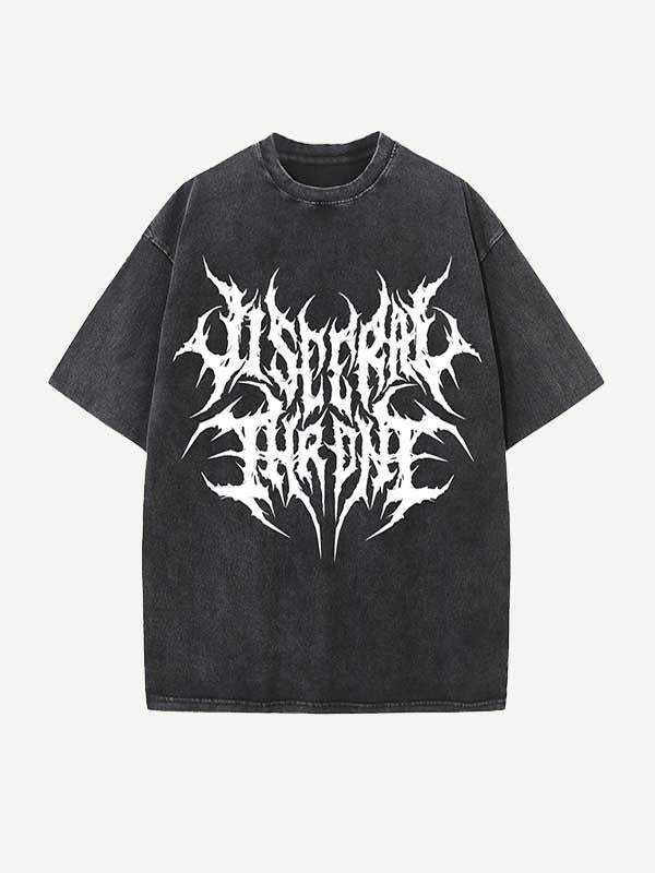 Distressed Washed Letter Graphic Print Round Neck T-shirt
