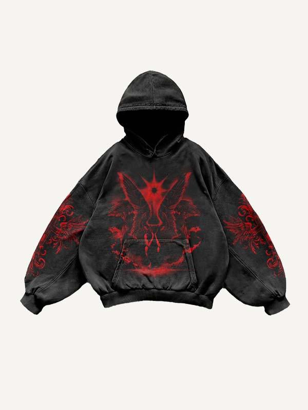 Angel&Cross Graphic Print Slant Pockets Hoodie