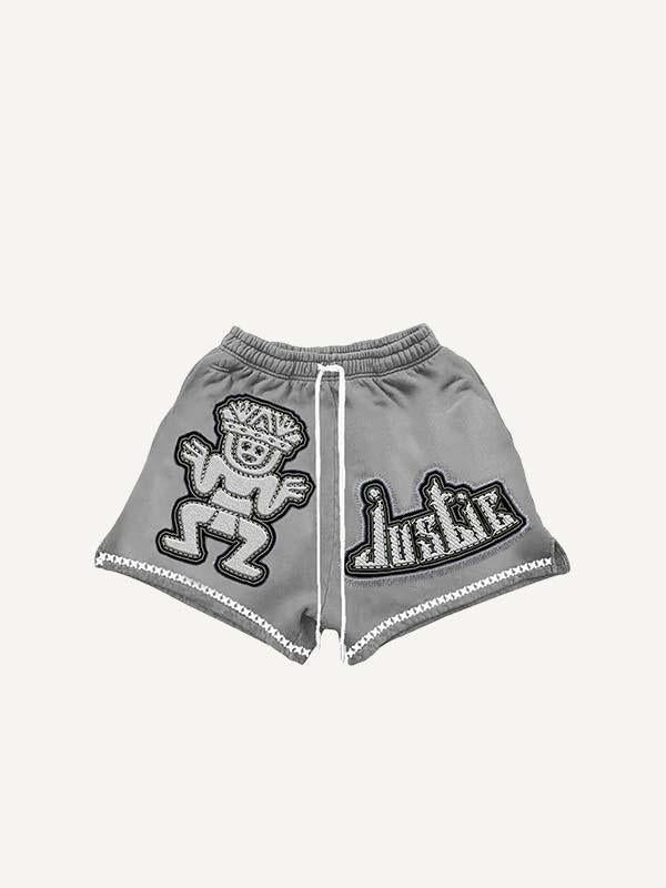 Figure&Letter Faux Decal Print Drawstring Waist Shorts