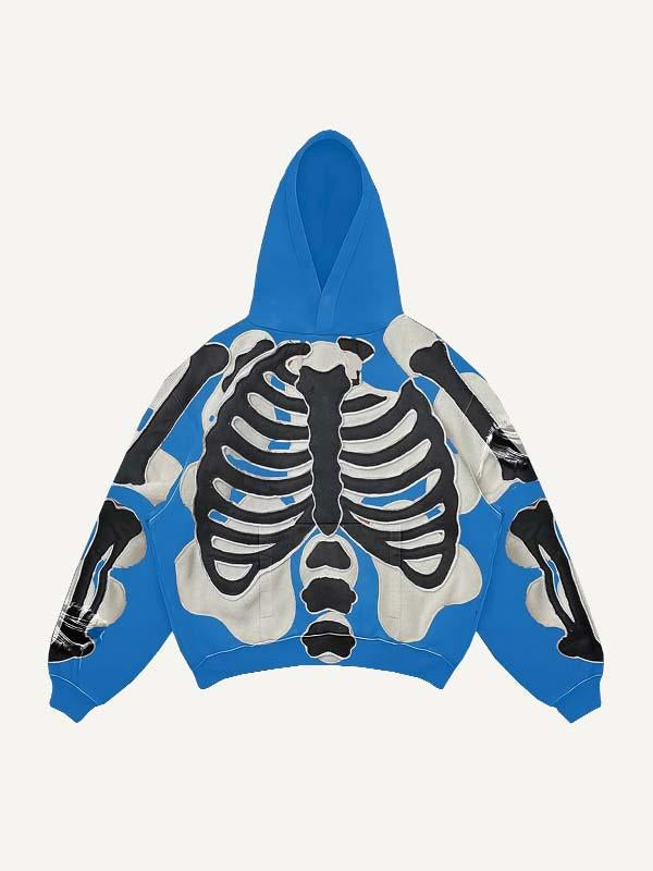 Colorblock Skeleton Faux Decal Print Slant Pockets Hoodie