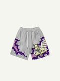 Colorblock Skull Faux Decal Print Drawstring Waist Shorts