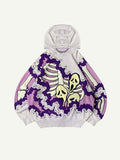 Colorblock Skull Faux Decal Print Slant Pockets Hoodie