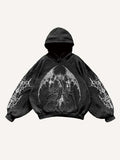Demon Figure&Wing Graphic Print Slant Pockets Hoodie