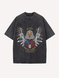 Distressed Washed Us Eagle Graphic Print Round Neck T-shirt