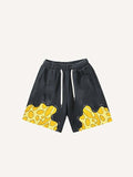 Colorblock Graphic Faux Decal Print Drawstring Waist Shorts
