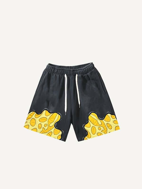 Colorblock Graphic Faux Decal Print Drawstring Waist Shorts