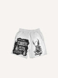 Demon Skeleton&Pray&Letter Print Drawstring Waist Shorts