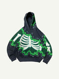 Colorblock Skeleton Faux Decal Print Slant Pockets Hoodie