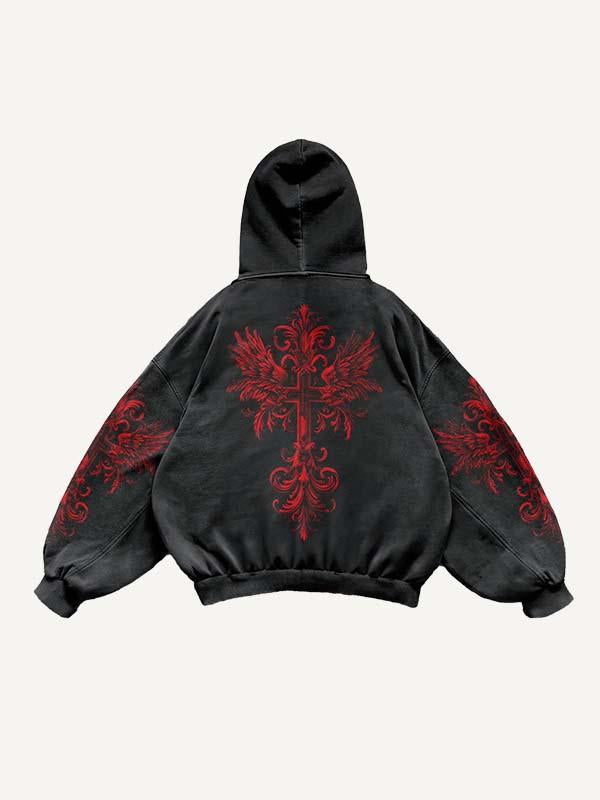 Angel&Cross Graphic Print Slant Pockets Hoodie
