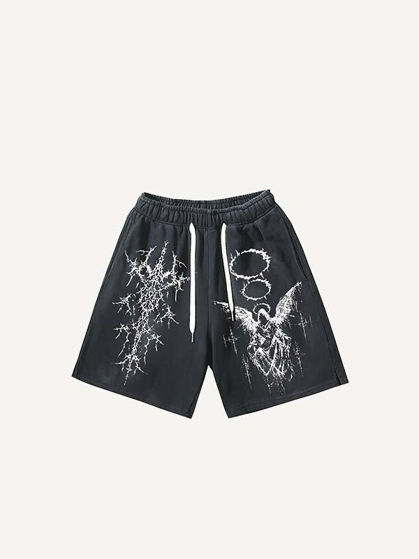 Figure&Wing Graphic Print Drawstring Waist Shorts