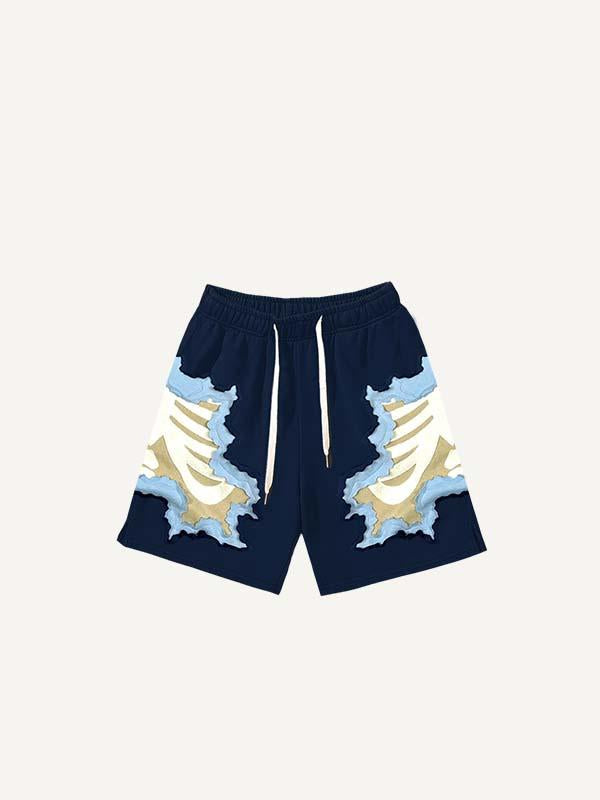 Colorblock Skeleton Faux Decal Print Drawstring Waist Shorts