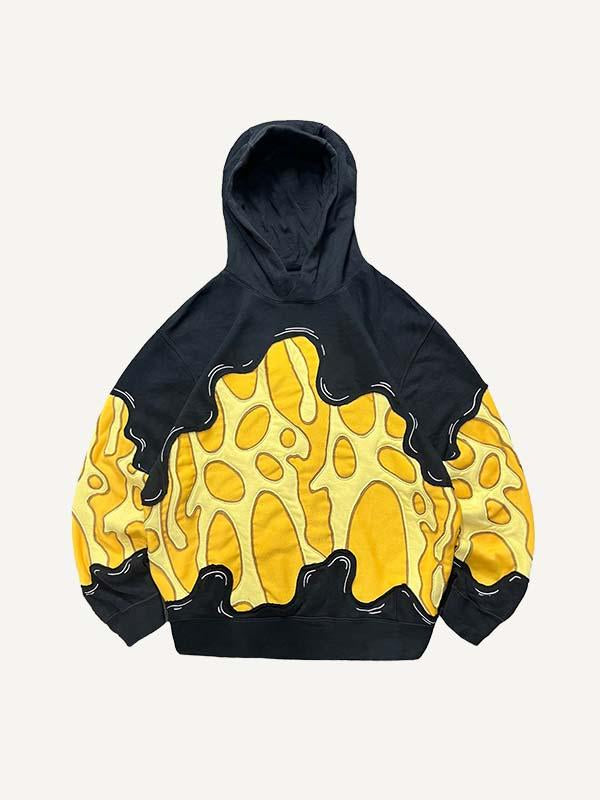 Colorblock Graphic Faux Decal Print Slant Pockets Hoodie