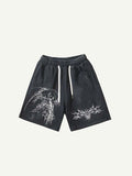Figure&Wing Graphic Print Drawstring Waist Shorts